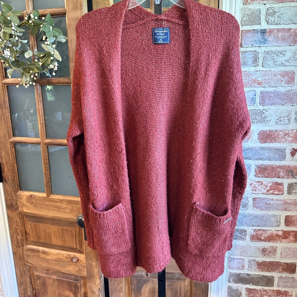 Abercrombie & Fitch Cardigan Women Rust Open Front Knit Pockets Boho Soft XS